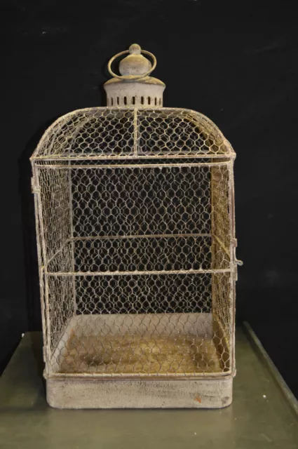 CAGE A OISEAUX  EN FER PATINE GRIS (gros modèle) 3