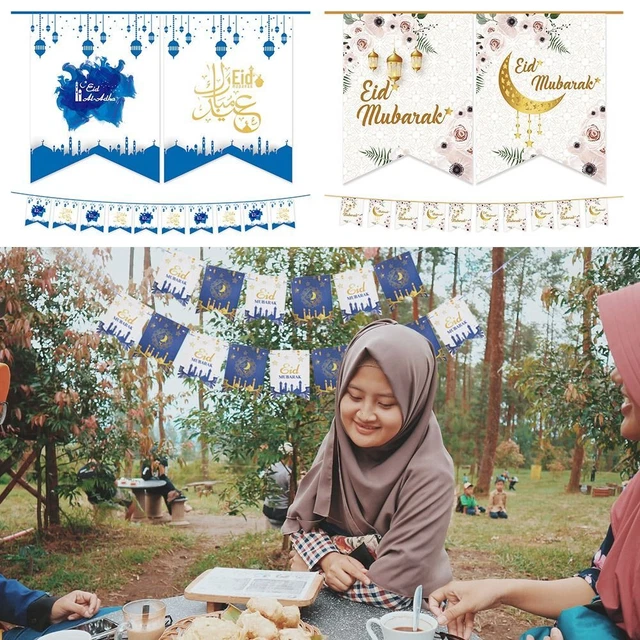 Decoración del hogar bandera colgante estrella lunar guirnalda juramento Mubarak bandera Ramadán Kareem