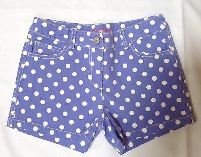 NWOT Mini Boden girl periwinkle blue heart pocket spotty polka dot shorts 11 y