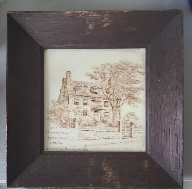 Framed Minton China Works Old Hancock House In Boston Historical Tile Circa 1886