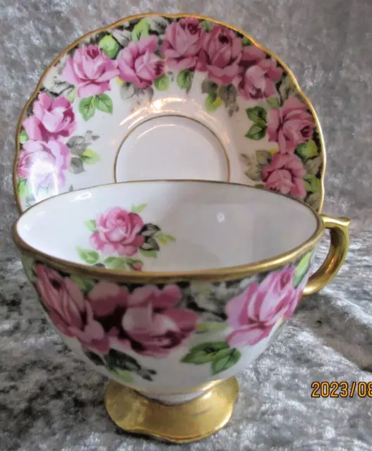 Vintage Royal Sealy China Teacup-Saucer Bone China Floral W/Gold Trim