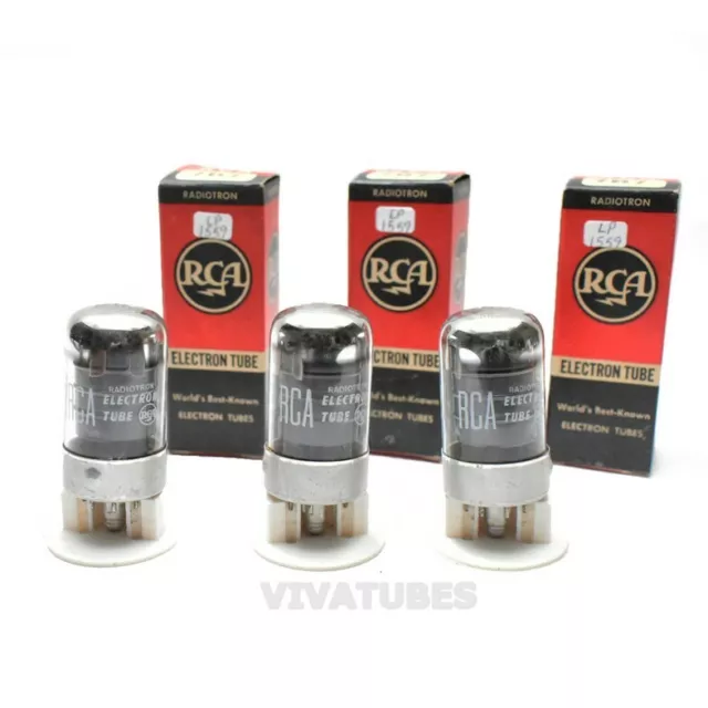 True NOS NIB Date Matched Trio (3) RCA USA 7B7 Grey Plate Get Vacuum Tubes 100+%