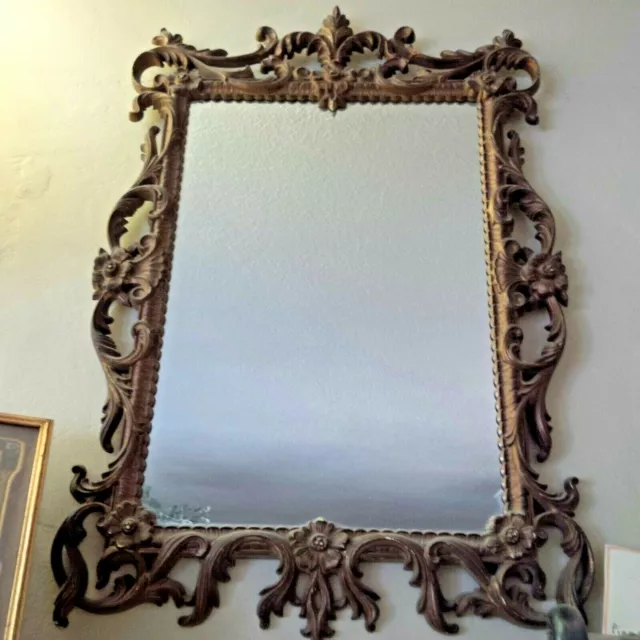 Vintage Rococo Regency Turner Ornate Gold Resin Wall Mirror Rose Shelf we ship$$