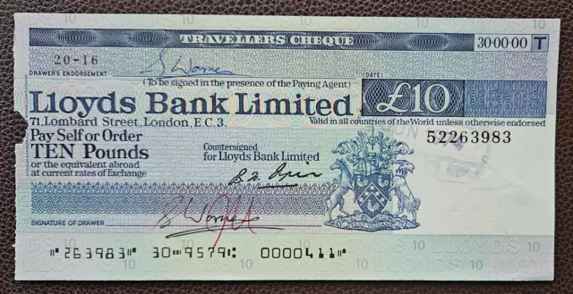 1974 Lloyds Bank £10 Travellers Cheque