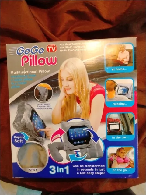 New GoGo 3-in-1 Travel Pillow, Airplane Neck Pillow, Ipad, or Tablet Holder Grey