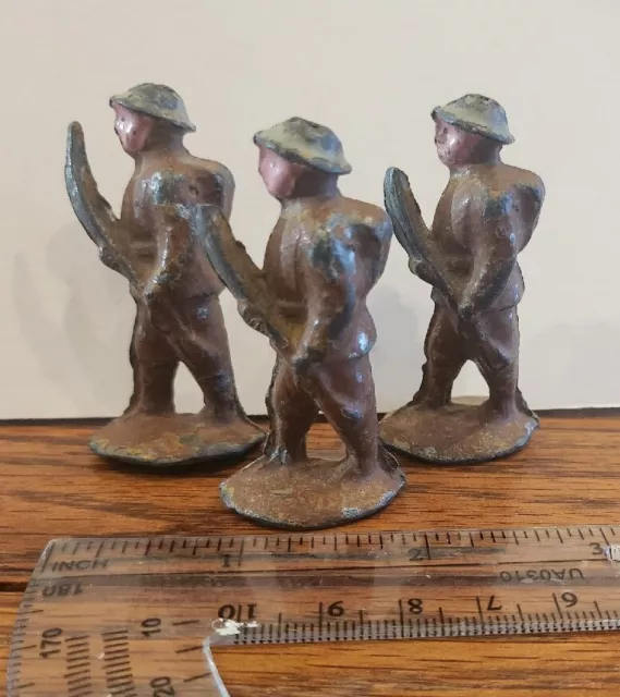 Cast Pot Metal Infantry Soldier  Manoil Barclay Infantry WWI Lot Of 3