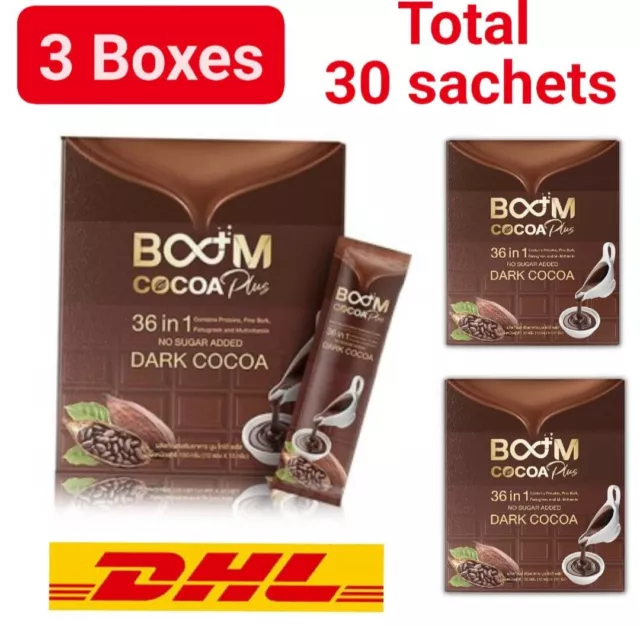 3x BOOM Dark Cocoa Plus Control of hunger Block Burn fat antioxidant No Sugar