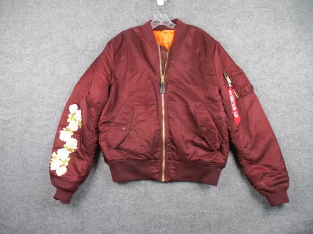 Alpha Industries Jacket Adult XL MA-1 Maroon Burgundy Orange Zip Bomber Flyers