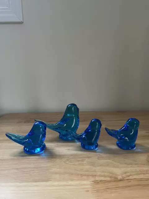 Vintage Blue Bird Of Happiness 4 Pc Set - Signed/Dated