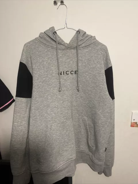 MENS NICCE White Black Hoodie Jumper size Large 2.70