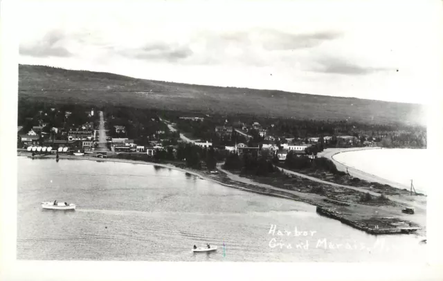 RPPC Postcard; Birdseye View of Harbor, Grand Marais MN Cook County unposted