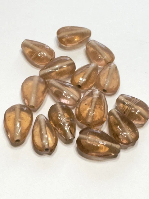 15 Czech Peach Transparent Pressed Glass Teardrop Shaped Beads 15x10 mm