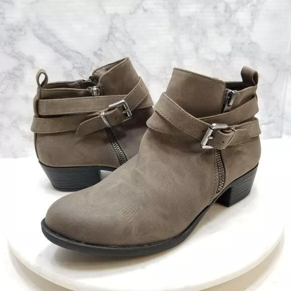 Madden Girl Boots Beckk 6.5 Taupe Zip Double strap Buckle festival Western Ankle