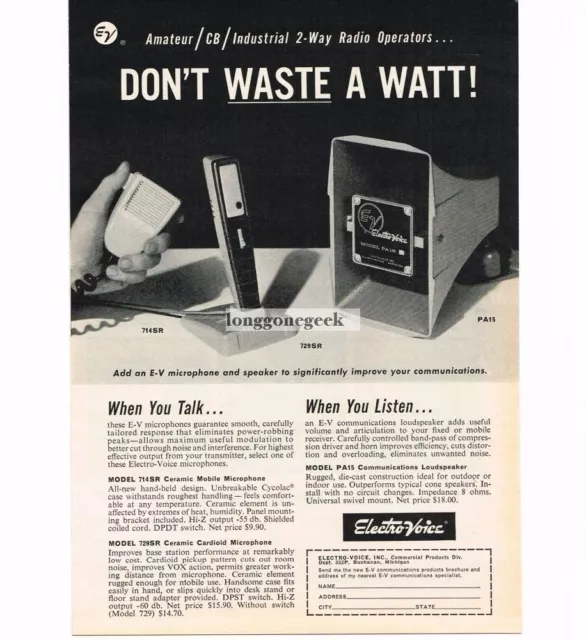 1963 Electro Voice 714SR 729SR Microphone PA15 Speaker CB Ham Radio Vintage Prin