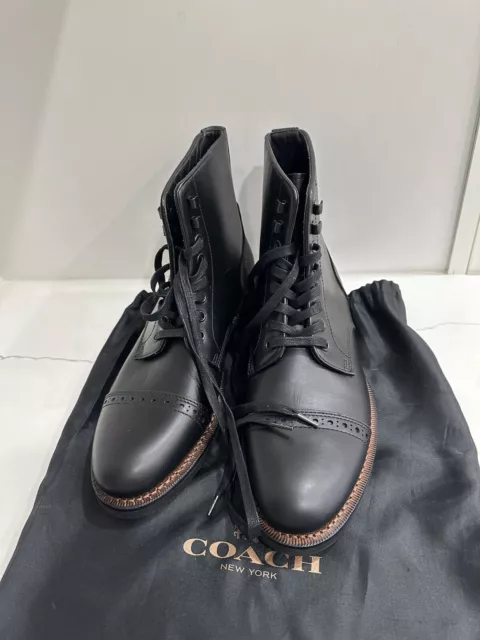 COACH BLEECKER BLACK Leather Cap Toe Boots 7 Mens G1547 $79.00 - PicClick