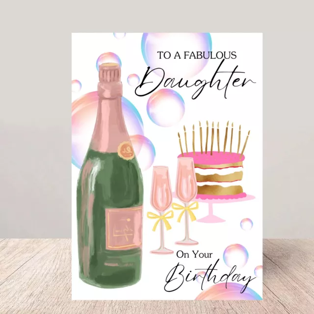 Tarjeta de Cumpleaños para Hija Celebración En Su Especial Día Champán & Pastel