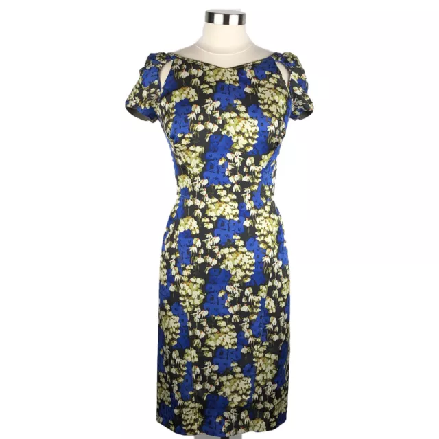 Zac Posen Silk Blue Floral Patterned Midi Cocktail Dress Women's 8 Retail $1200