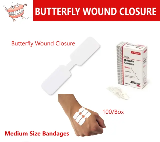 Vendajes adhesivos de tela tiras de curita cierre mediano de heridas de mariposa, 100/bx