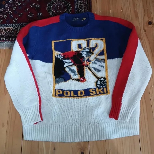 Ralph Lauren 1992 92 Downhill Suicide Ski Sweater Knit Large Sample - Stadium