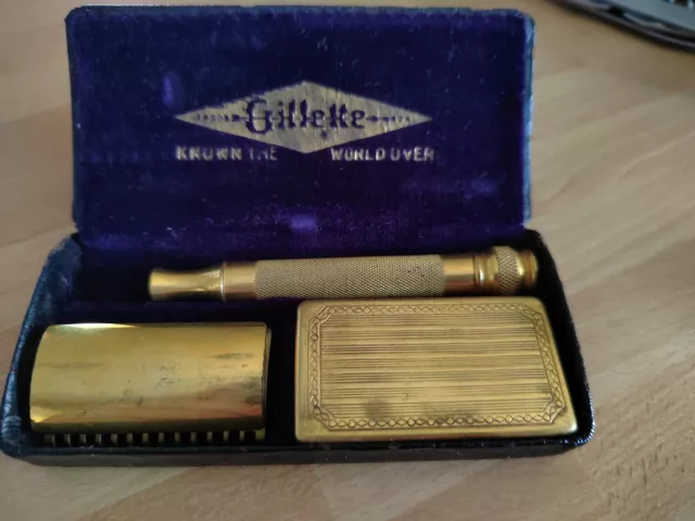 RASOIO ORO vintage anni 60 doppio filo Gillette KNOWN THE WORLD OVER