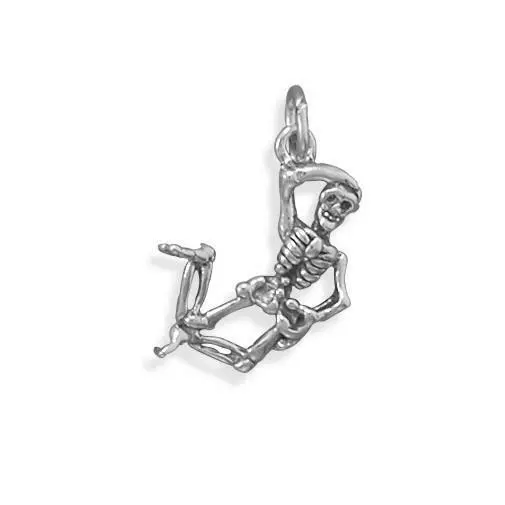 3D Dancing Skeleton Charm Antique Neck Piece Men's Graduated Gift 14K White GP