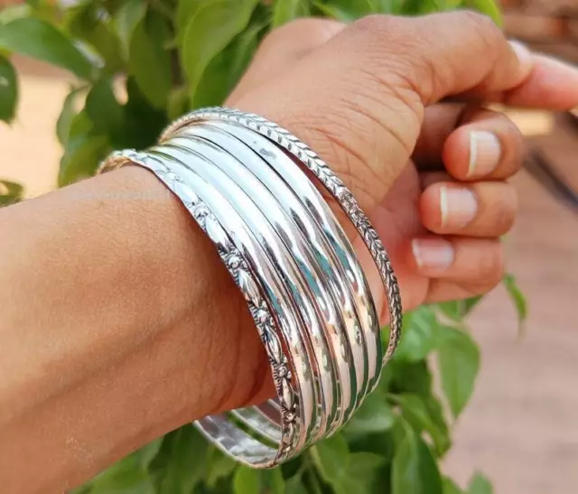 Beautiful Set Of 7 Silver Bangle Solid 925 Sterling Silver Handmade Bangles R633