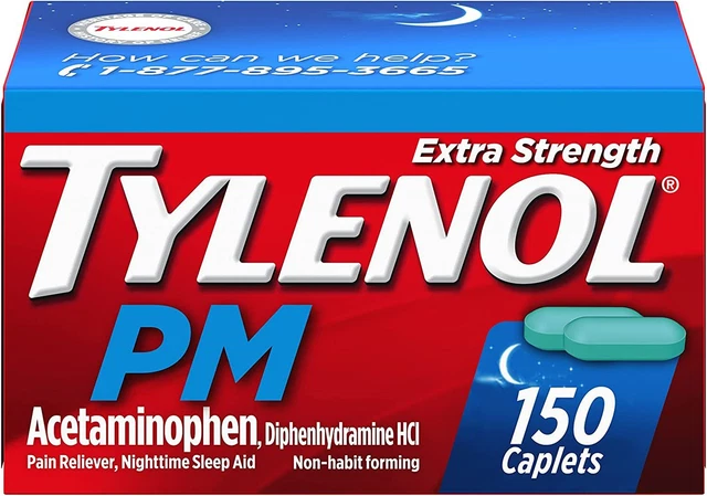 Tylenol PM Extra Strength Pain Reliever & Sleep Aid Caplets, 500 mg...
