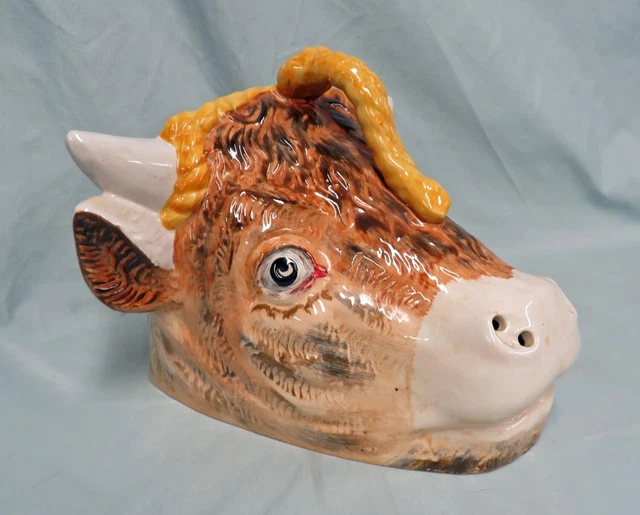 Antique 19th Century Staffordshire Bulls/ Cows Head Cheese Dish Cover Top