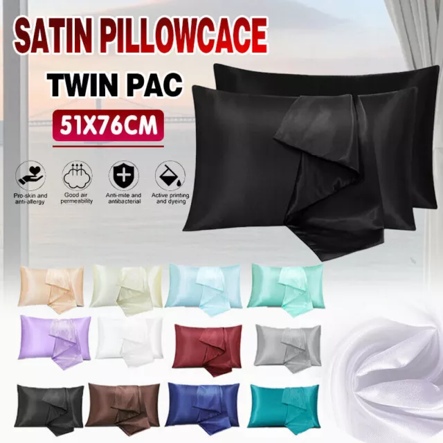 2X Satin Pillow Case Bedroom Pillowcase Cushion Covers Home Decor Luxury Slip AU