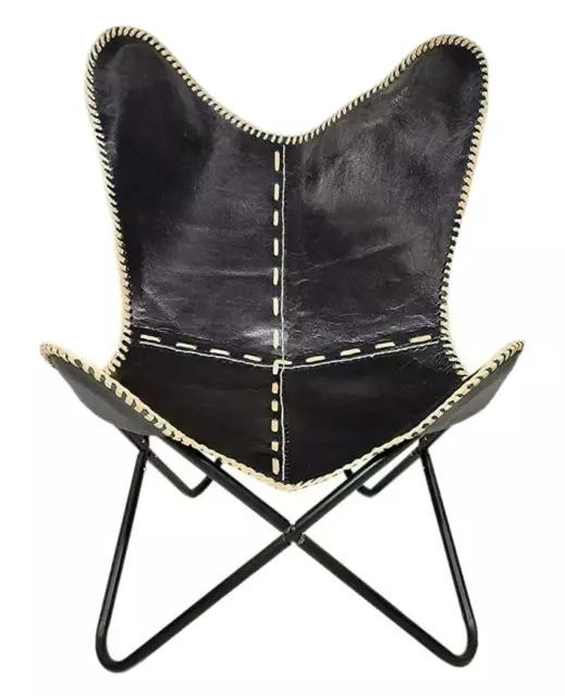 Cuero Negro Vintage Relax Brazo Mariposa Silla Plegable Seat Moderno Sling Salón