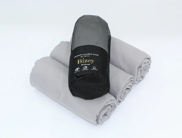 Mikrofaser Handtuch groß grau Sport Strand Yoga Schwimmen Bad Fitnessstudio. 80 cm x 160 cm. 3