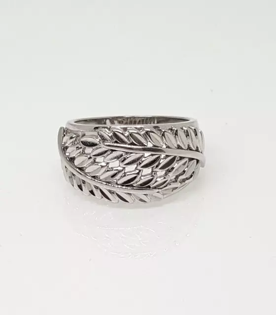 Fabulous Sparkling Foliate Band Ring 925 Silver Size Q1/2~R Weight 5.60 g #21470