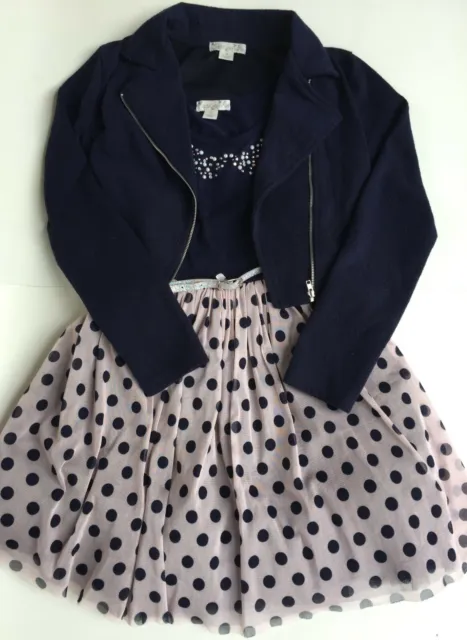 Knit Works Size L 14 Girls Sleeveless Polka Dot Holiday Dress w/Jacket & Belt