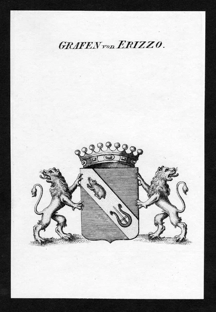 Aprox. 1820 Erizzo Escudo Nobleza Abrigo De Arms Grabado Antiguo Print Heraldry