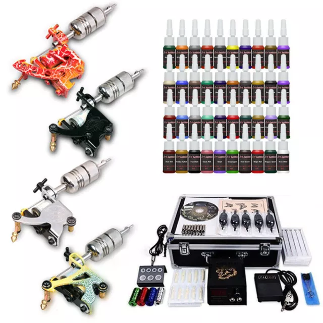 Professional Complete Power Supply Tattoo Kit & 4 Machine Gun 40 Inks 50 Needles