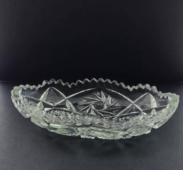 Antique  APB Cut Glass Crystal Oblong Bowl Saw Tooth Edge