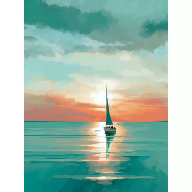 A Sailboat Sailing on a Calm Sea at Sunrise Huge Wall Art Print Picture 18X24 In