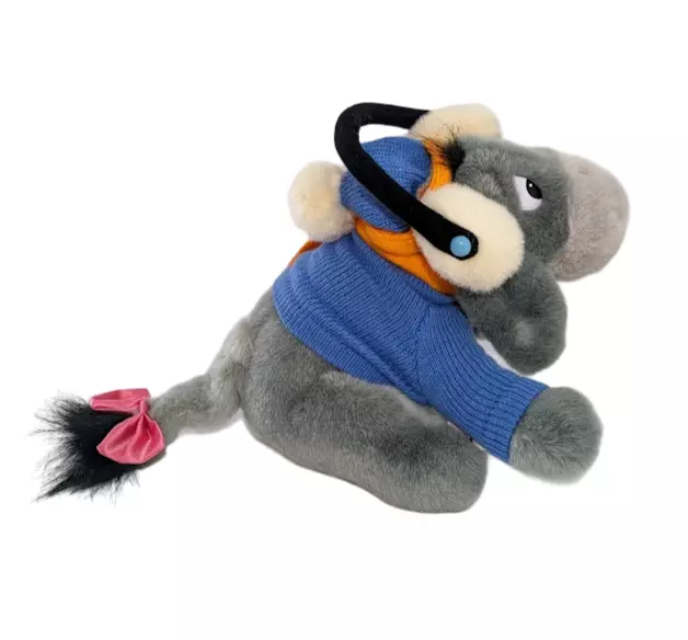 Walt Disney World Eeyore Plush Winnie Pooh Blue Varsity Sweater Ear Muffs Scarf