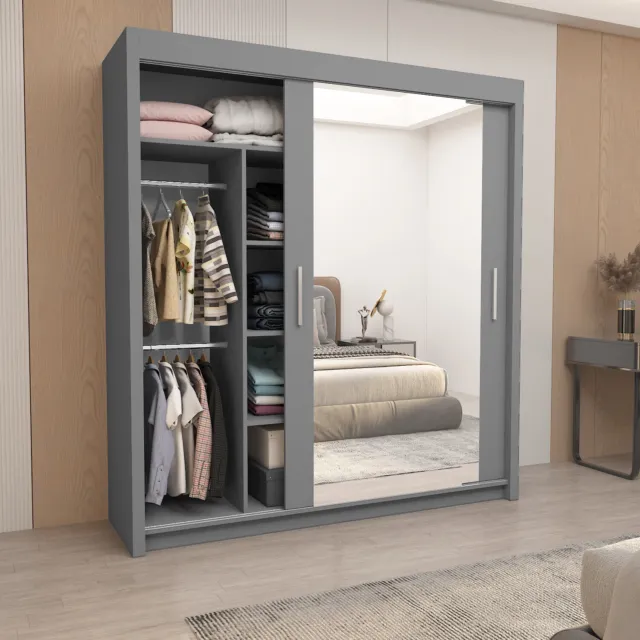 Milan Full Mirror 2 Sliding Door WARDROBE (or 3 in 250CM) AVAILABLE IN 4 COLOURS 3