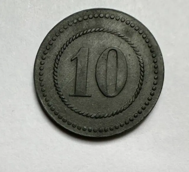 Cassel Kriegsgefangenenlager 10 Pfennig Notgeld Zinc Coin