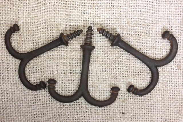 3 Old Coat Hooks Under Shelf Cup Hangers Farmhouse Vintage 1880’s Rustic 2 1/4"