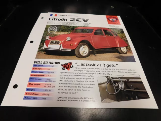 1948-1990 Citroen 2CV Spec Sheet Brochure Photo Poster 49 50 51 52 89 88 87 86