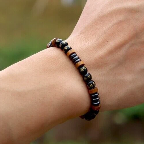 Bracelet Perles Om Mani Padme Hum - Hématite Et Pixiu - Fait Main, Sur Mesure - Neuf