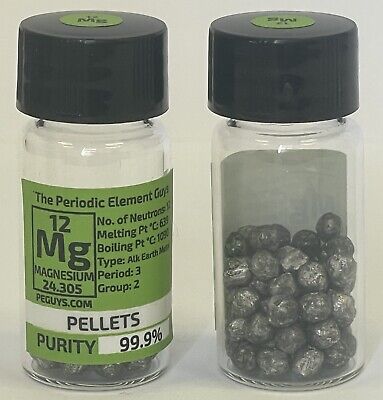 Magnesio Perdigones 99.9% 5 Gramos En Labeled Periódicos Elemento Botella