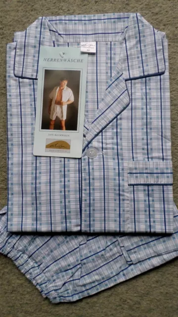 2 x Herren Schlafanzug kurz Shorty Knöpfe Eingriff gewebt Baumwolle Gr.46 NEU(4) 2