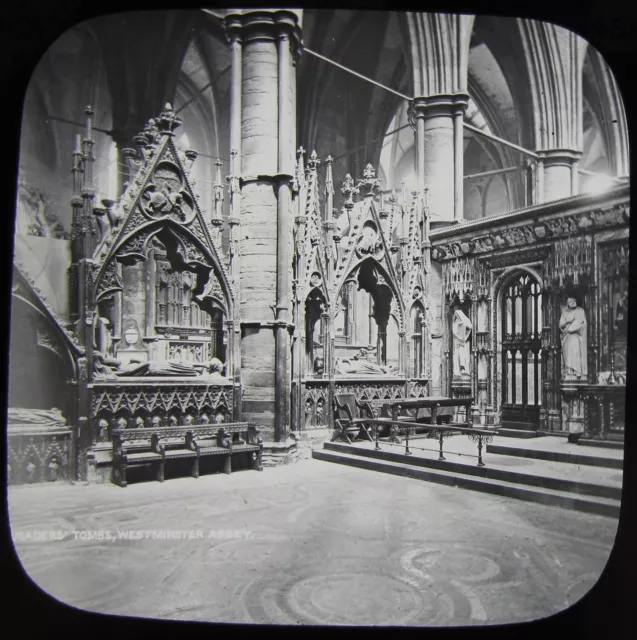 Glass Magic Lantern Slide CRUSADERS TOMB WESTMINSTER ABBEY C1890 VICTORIAN PHOTO