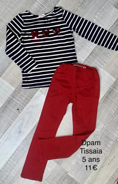 DPAM TISSAIA 5 Ans Fille : T Shirt MARIN COEUR+ pantalon rose Tbe