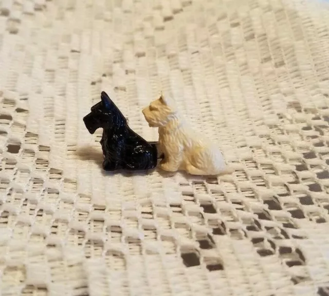 Celluloid Pin Black & White Scottie Terrier Dogs From Great Britain