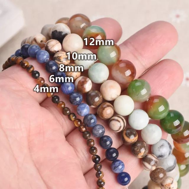 Natural Stone Round 4mm 6mm 8mm 10mm 12mm Loose Gemstone Beads For DIY Bracelet 2