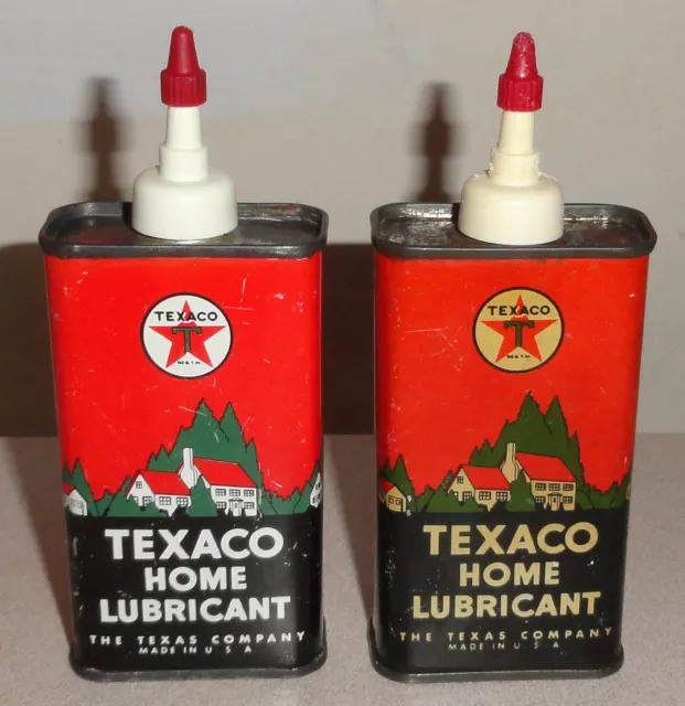 Pair of Vintage TEXACO Home Lubricant 4 Oz Oil Can - Handy Oiler Tin w/ Graphics